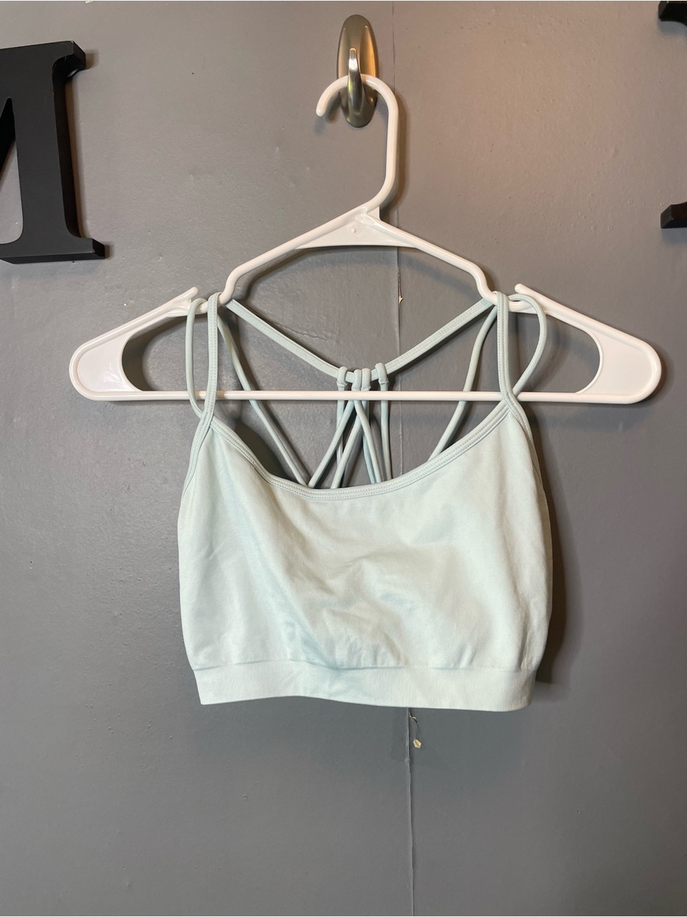 Fabletics Dash low impact sports bra Light Blue Strappy Sports Bra size medium